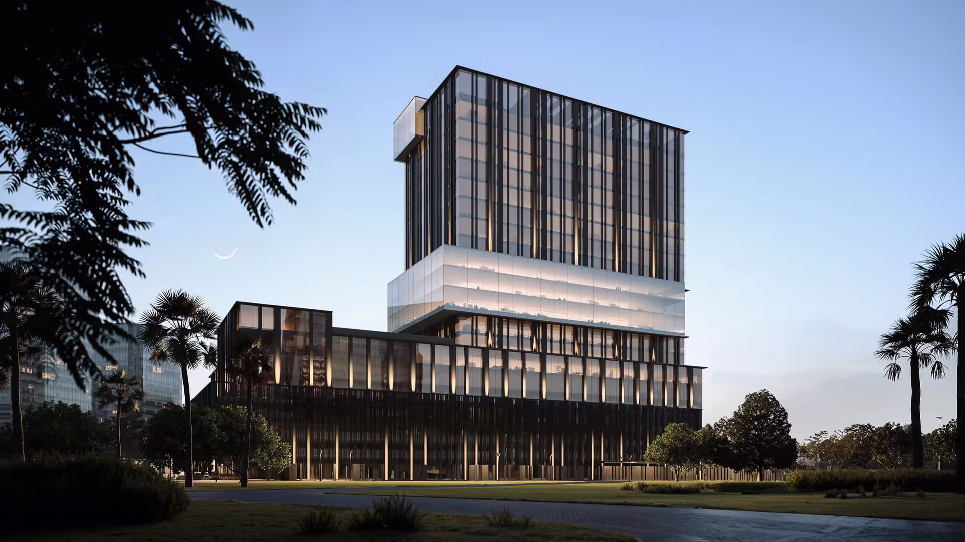 Modern Business Bay Office tower overlooking Dubai Canal